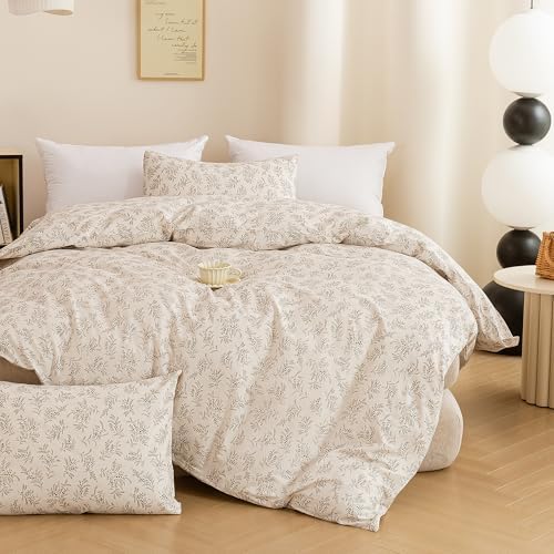 ECOCOTT Floral Botanical Duvet Cover King Size, Soft Breathable