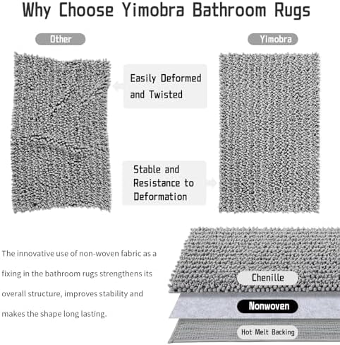 Yimobra Bathroom Rugs Sets 2 Piece, Luxury Chenille Shaggy Bath