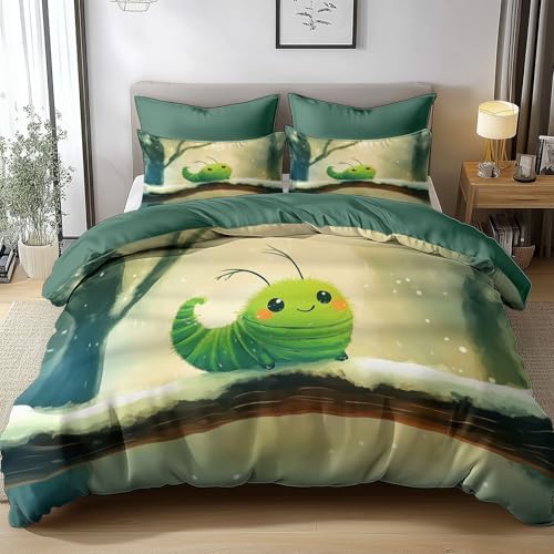 King Duvet Cover Set Cartoon Caterpillar Branch Soft Microfiber
