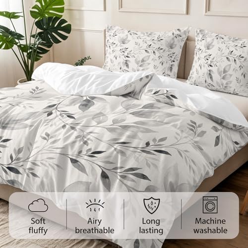 3 Pieces Bedding Set King Size, Vintage Botanical Soft Duvet Covers