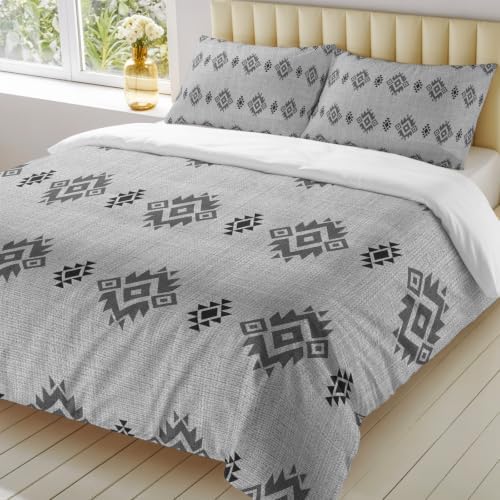 Duvet Cover Full Size, Grey Boho 3-Piece Bedding Quilt/Comforter