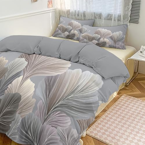 Abstract Lines of Leaves Duvet Cover King 3Pcs, Breathable Microfiber