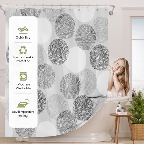 AmazerBath Grey Shower Curtain, Washable Cloth Gray Dots Shower