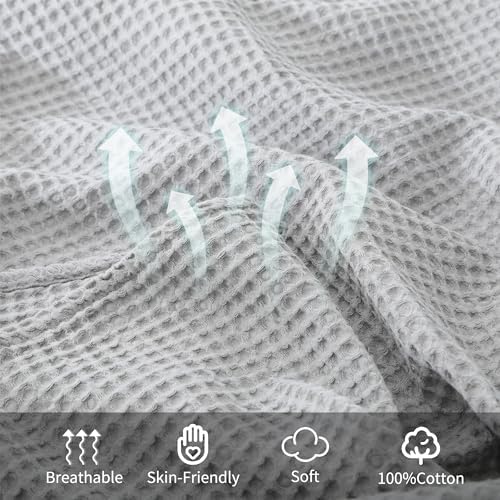 100% Cotton Waffle Blanket for Bed King Size, Light Grey