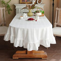 Oval Cotton Tablecloth Ruffled Lace Farmhouse, White 60" x 104"