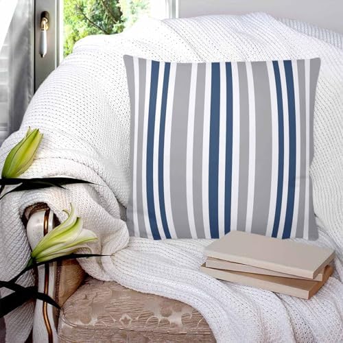 Navy Blue Gray Stripes 2PCS Throw Pillow Covers for Couch Sofa Bed