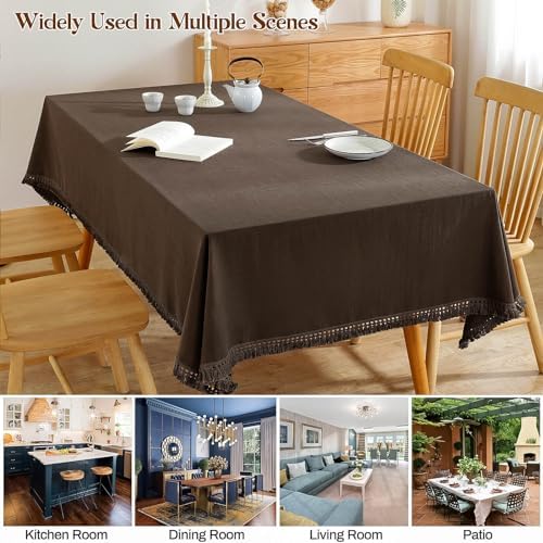 AmHoo Linen Tablecloth Table Cloth Stitching Tassel Rectangle