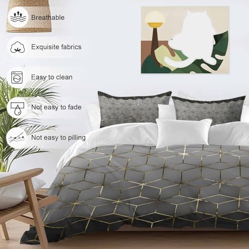 Ombre Gray Geometric Duvet Cover Set, Modern Abstract Art Soft Duvet