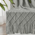 inhand Light Grey Knitted Throw Blanket for Couch and Bed, 60"x80"
