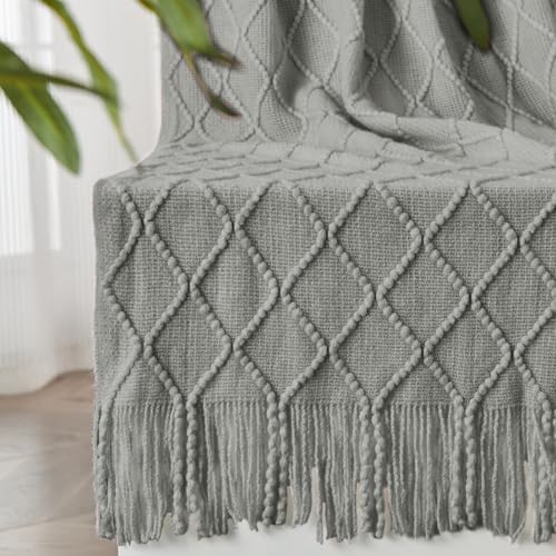 inhand Light Grey Knitted Throw Blanket for Couch and Bed, 60"x80"