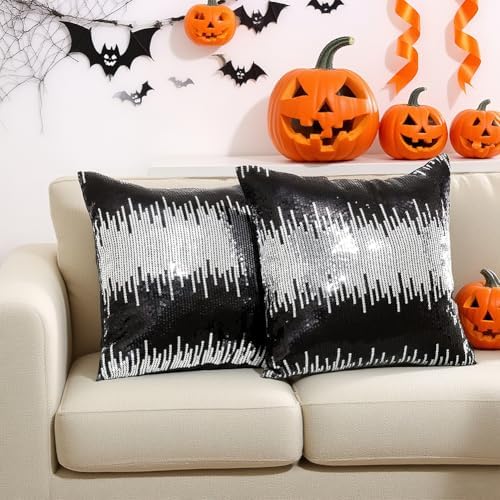 Eternal Beauty 2 Pcs Black & Silver Sequin Throw Pillow Covers 18x18