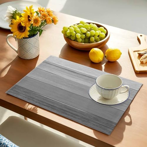 Placemats Set of 8, Country Gray Ombre Stripe Washable Table Mats for