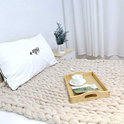Chunky Knit Throw Blanket Beige, Handmade Chunky Knitted Blankets