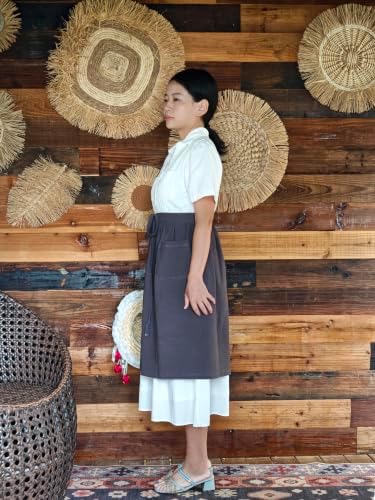 Unisex Chef Aprons White Retro Cotton Maid Short 2 Pockets Waist