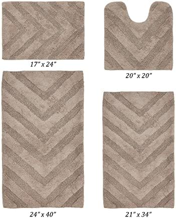 Better Trends 4 Piece Bathroom Rug Set 100% Cotton Non-Slip Washable