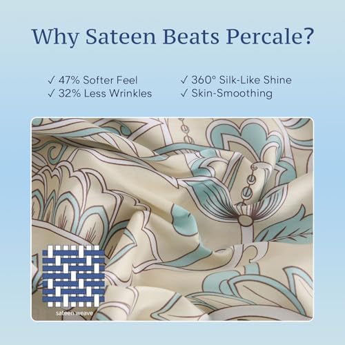 JSD 100% Cotton Sheet Set Full, Vintage Beige Paisley Sateen Sheets