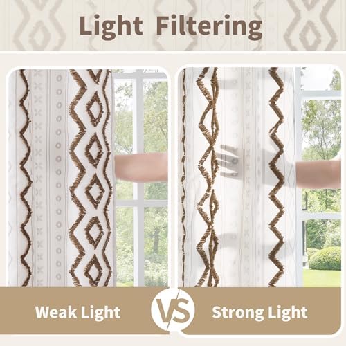 Boho Taupe Curtains 84 Inches Long French Design for Living Room