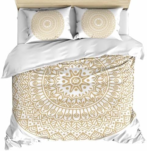 Beige Boho Bedding Duvet Cover Queen Size - 1 Quilt Cover 90x90 Inches