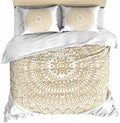 Beige Boho Bedding Duvet Cover Queen Size - 1 Quilt Cover 90x90 Inches