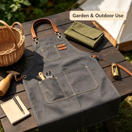 Unisex Woodworking Work Apron, 16Oz Multi-Pocket Canvas Apron