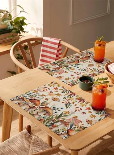 Placemats Set of 8, Thanksgiving Fall Leaves Woven Placemat, Linen