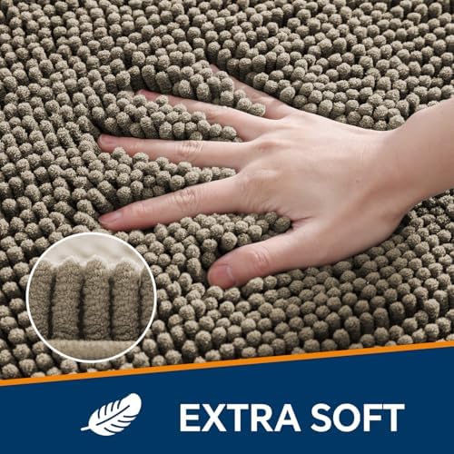 Chenille Bathroom Rug 17"x24" Taupe, Non-Slip Plush Bath Mat