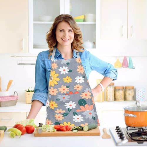 Reusable Cotton Linen Kitchen Apron 2pcs Set with Adjustable Belt and