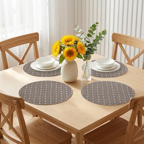 Minimalist Grey Faux Leather Placemats Set of 6, 15in, Waterproof Heat