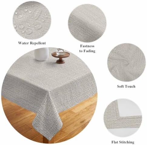Beige Linen Texture Waterproof Tablecloth Rectangle Washable Table