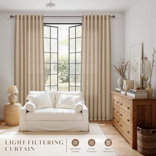 Joywell Linen Curtains 96 Inches Long for Living Room Sand