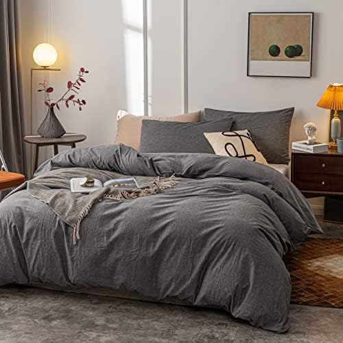 Janlive Washed Cotton Duvet Cover Full Ultra Soft 100% Cotton Solid