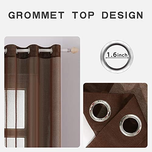 MIULEE 2 Panels Chocolate Brown Semi Sheer Window Treatment Curtains