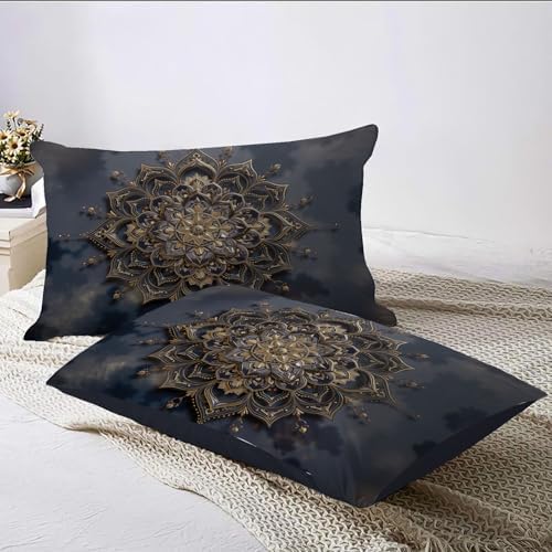 Luxurious Mandala Relief Duvet Cover King 3Pcs, Breathable Microfiber