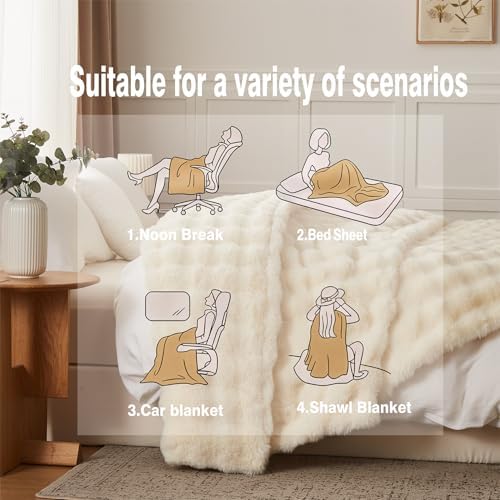 Faux Fur Throw Blanket, Double - Sided Fluffy Throw Blanket for Sofa