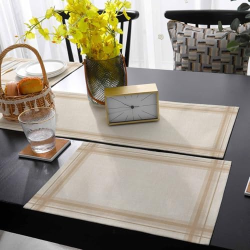 Minimalist Table Runner and Placemats Set of 6 Stripe Linen Texture