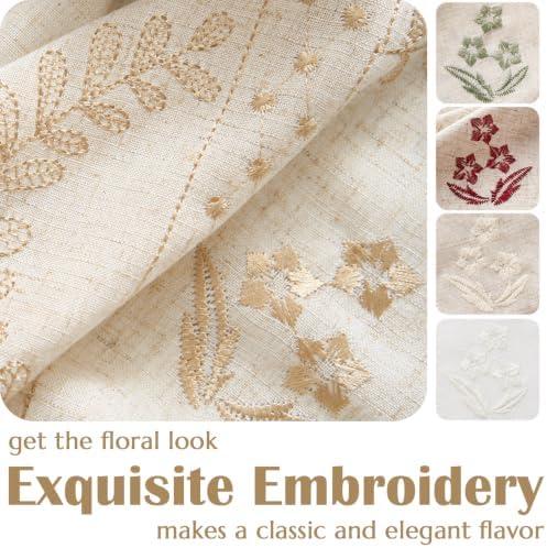 jinchan Floral Linen Curtains 63 Inch Farmhouse Back Tab 2 Panels