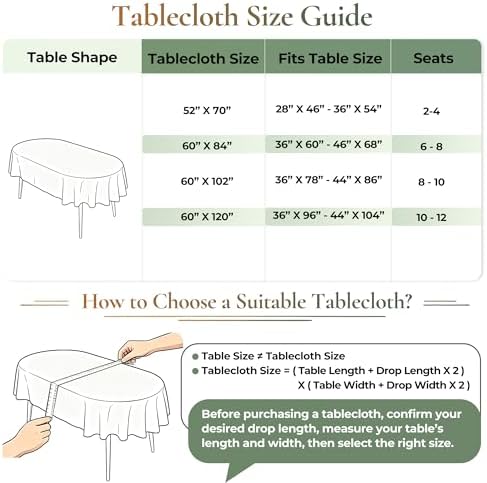 White Oval Tablecloth 60 x 102 Inch - 200 GSM Polyester Fabric Wrinkle