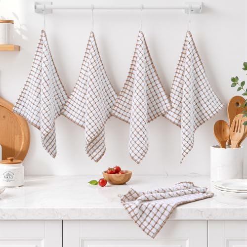 Homaxy 12 Pack Terry Kitchen Dish Cloths, 12"x12", Brown