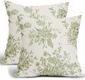 Sage Green Floral Throw Pillow Covers 22x22 Set of 2 Chinoiserie Line