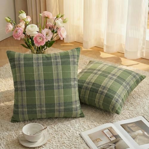 AVOIN colorlife Spring Summer Green Khaki Plaid Decorative Throw