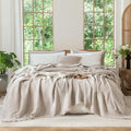 MooMee 100% Cotton Muslin Blanket Fringed 4-Layer Gauze Bed Throw