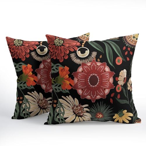 Khope Vintage Boho Floral Pillow Covers 18x18 Inch Set of 2 Spring
