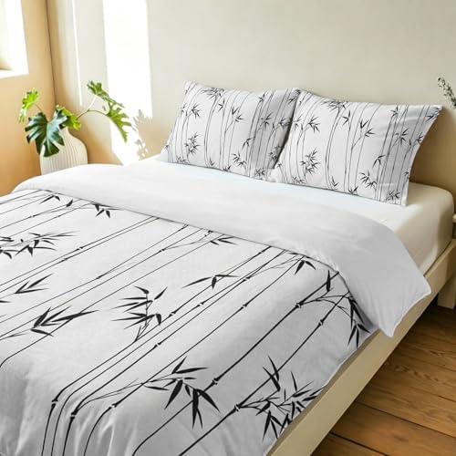 3 Pieces Bedding Set King Size, Gray Branches Leaves Soft Duvet Covers