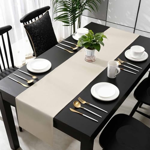 Cotton Linen Table Runner 72 Inches Long, Ivory White Dining Table