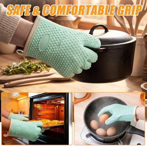 2Pack Heat Resistant Oven Mitts for Grilling and Baking, Non-Slip