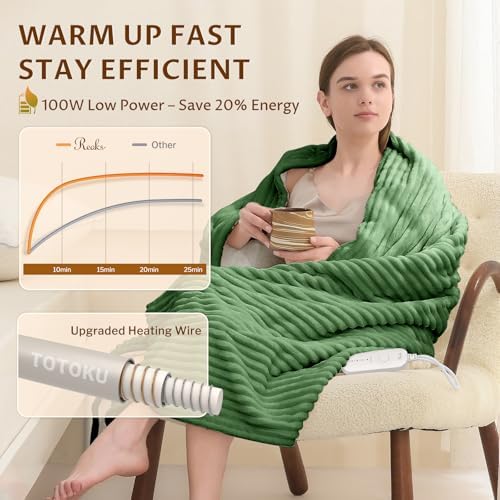 Reaks Heated Throw Blanket, 5 Heat Levels, 3 Hours Auto-Off, 50"x60"