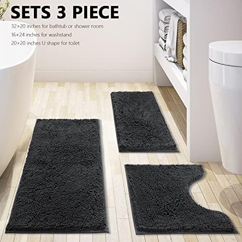 BOANKODU Bathroom Rugs Chenille Bath Mat Set 3-Piece Bath Rugs for