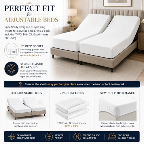 EDMUND®️ - Split King Size Sheets Set - 100% Cotton Split (39x80 Inch)