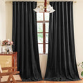 YOFUN Black Back Tab Velvet Blackout Curtains W52xL120, 2Pcs