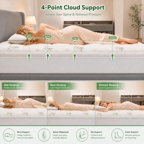 2 Inch Mattress Topper Queen - Viscose Derived from Bamboo,White